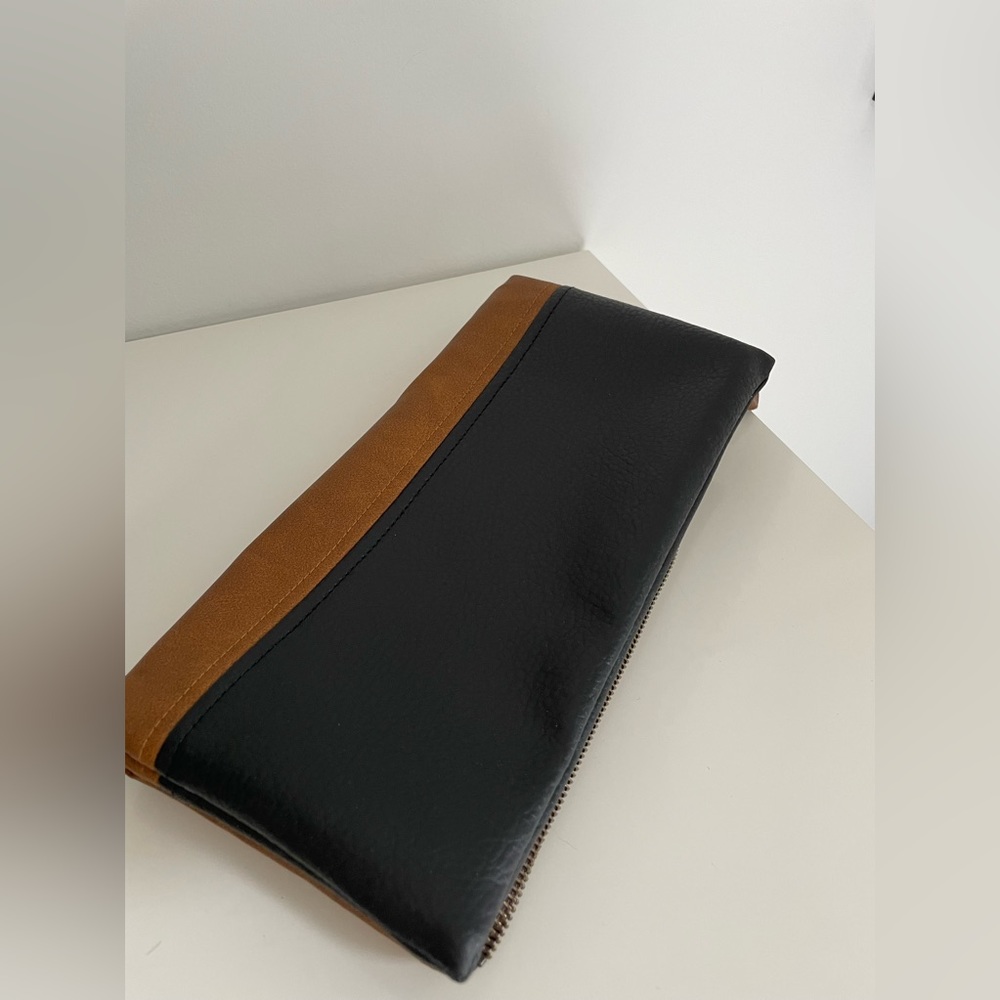 Black + Tan Leather Clutch